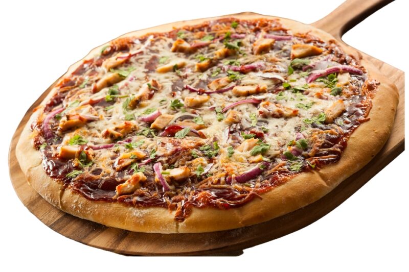 Chicken pizza paired with wine